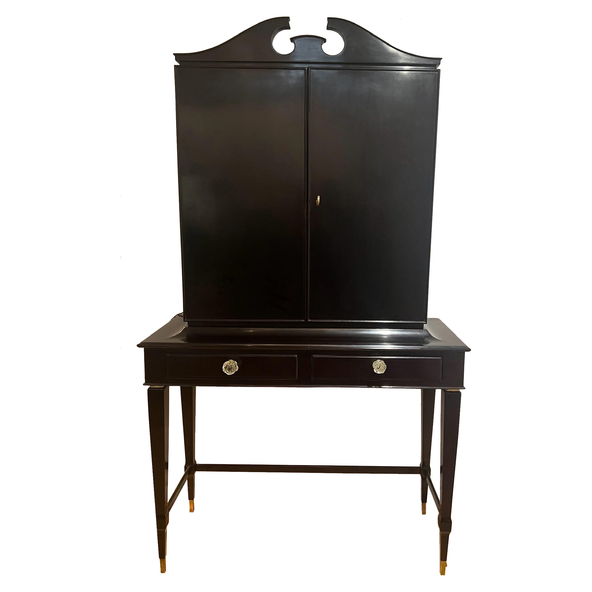 A1950s Italian lacquered mahogany bar cabinet  For Sale