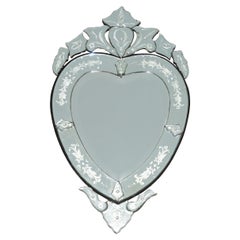 STUNNING ANTIQUE CIRCA 1910 VENETIAN ETCHED GLASS HEART SHAPED WALL MiRROR