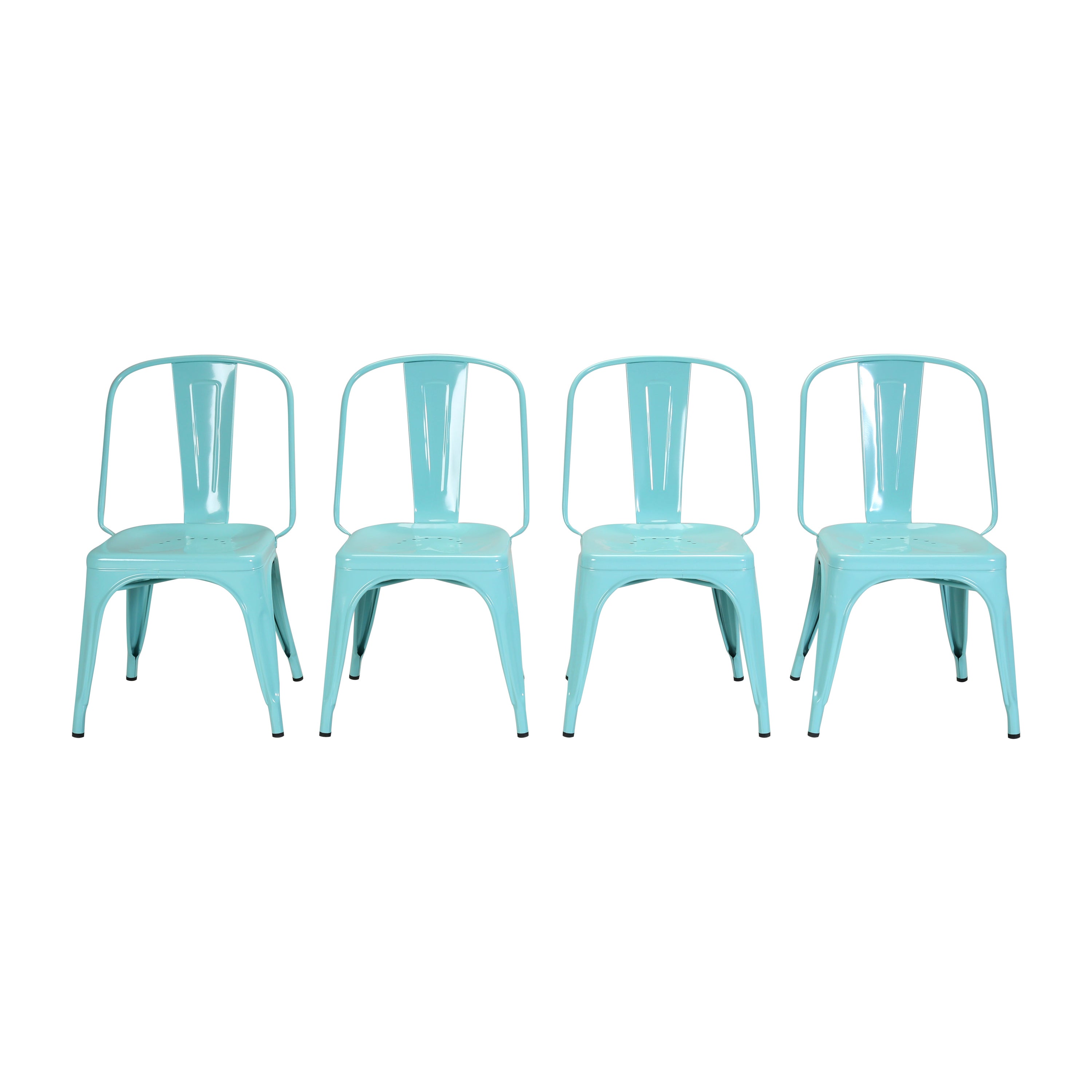 Set of (4) Cyan Blue Original French Made Tolix AC Style Steel Stacking Chairs