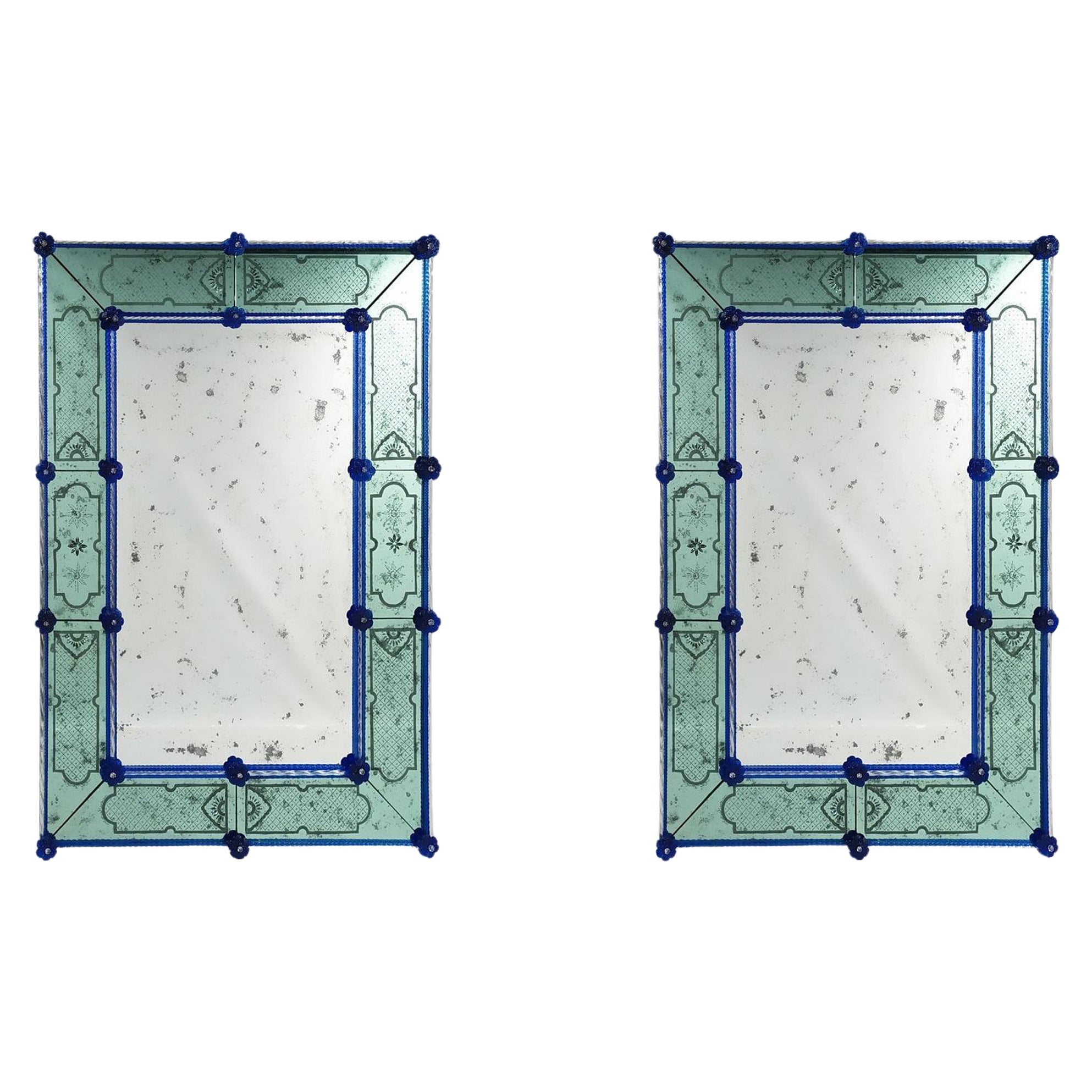 Ensemble de 2 miroirs de luxe vénitiens exceptionnels de Murano