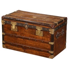 Antique 19th Century French Poplar Brass & Leather Trunk Luggage by Maison Moynat, Paris