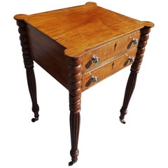 American Mahogany and Tiger Maple Outset Corner Stand with Reeded Legs, C. 1810