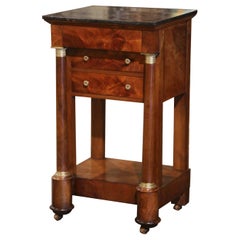 19th Century French Empire Marble Top Mahogany Bedside Table with Drawers