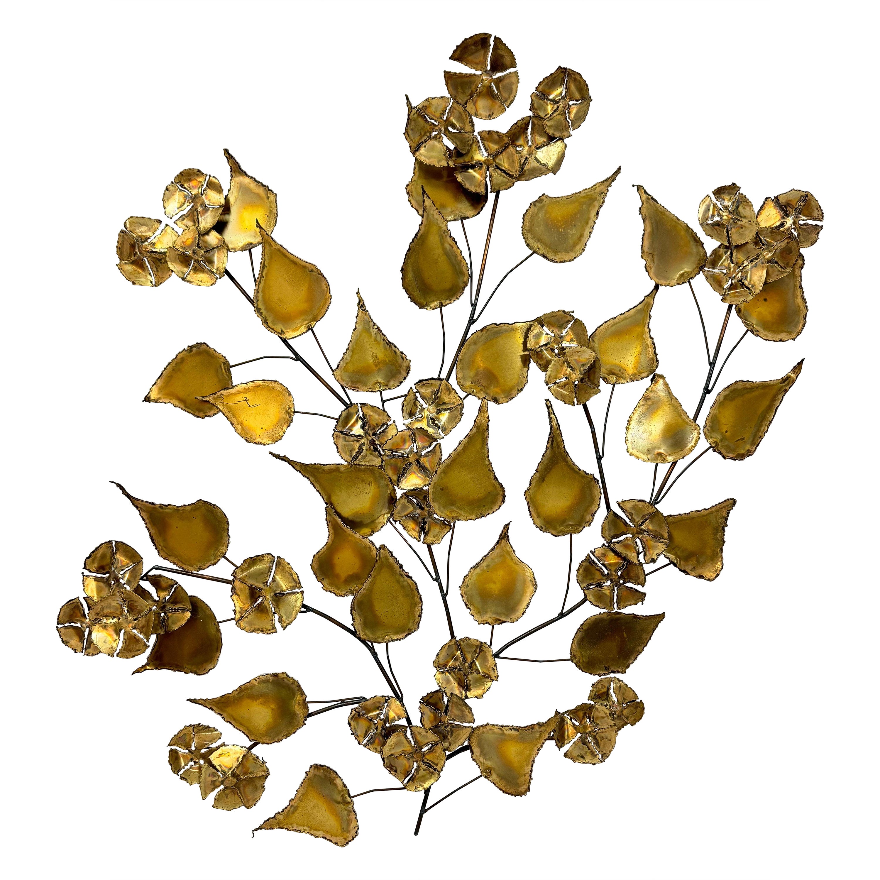 Floral Brutalist Gilt Wall Sculpture in the style of Curtis Jere