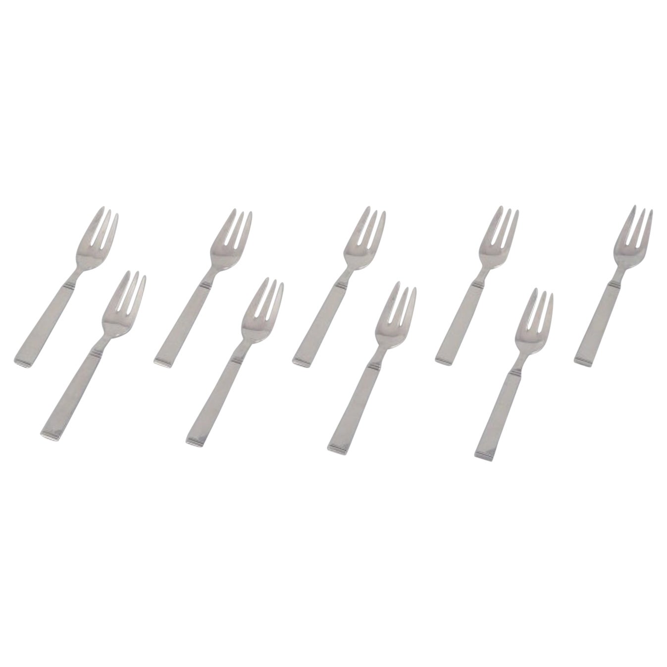 Horsens Sølv. Set of nine Danish pastry forks in 830 silver. Art Deco style.