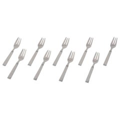 Horsens Sølv. Ensemble de neuf fourchettes à pâtisserie danoises en argent 830. Style Art déco. 