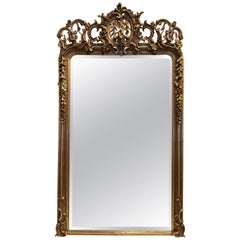 19th Century French Louis XV Carved Giltwood Mirror with Grape and Vine Motifs