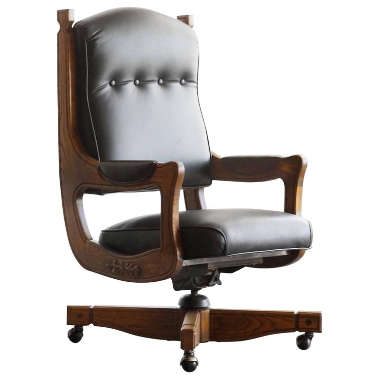 Antique Chesterfield Captains Chair in Oak and Leather at 1stDibs