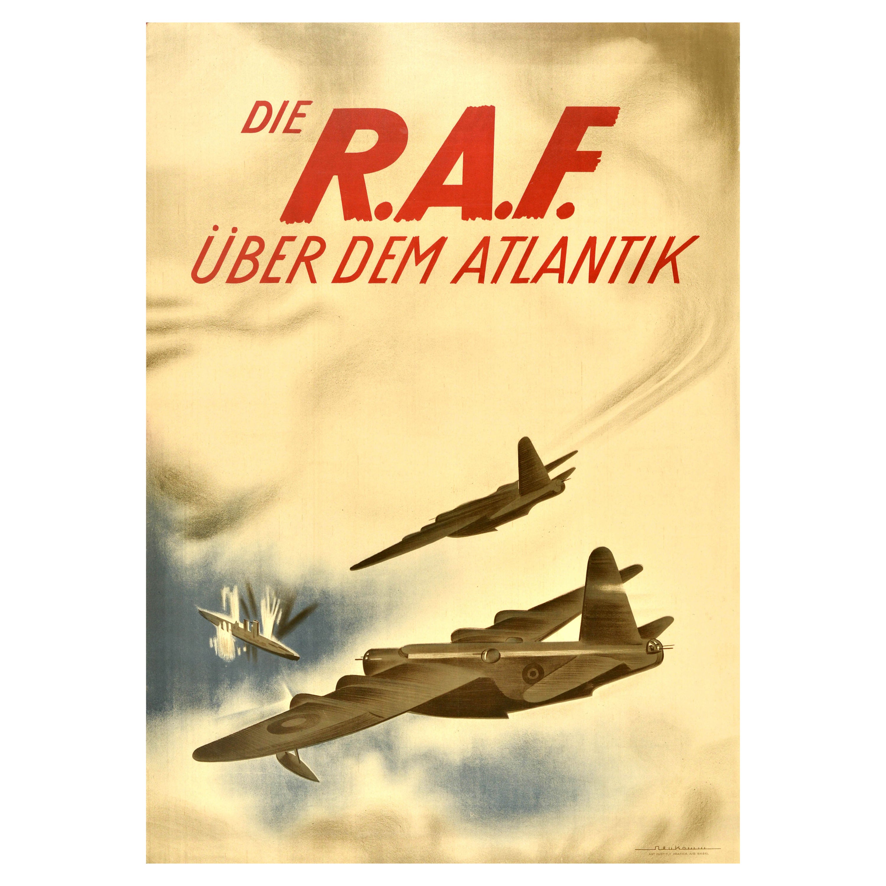 Original Vintage WWII Propaganda Poster RAF Over The Atlantic Royal Air Force For Sale