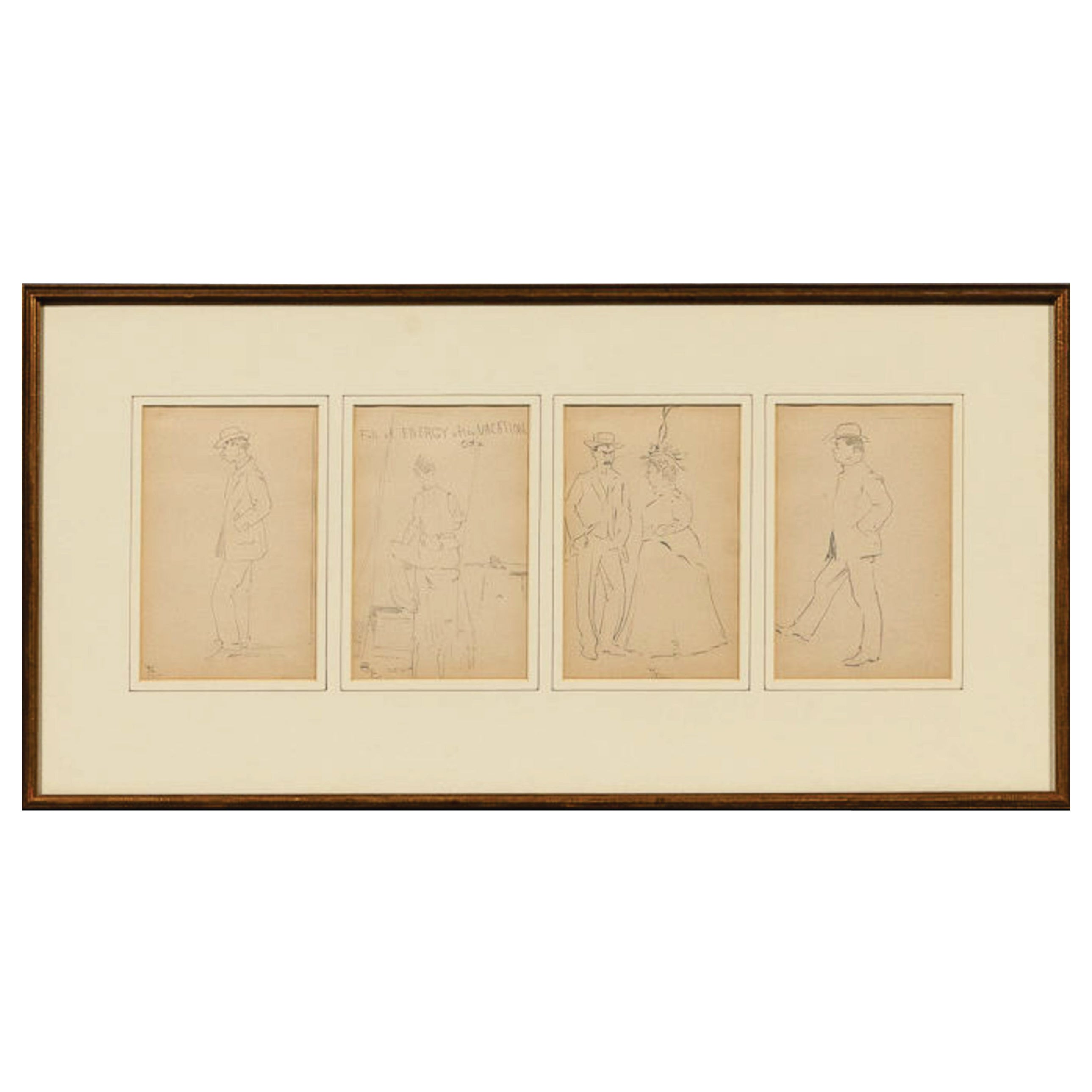 Antique William Worcester Churchill (1858 - 1926) 4 Drawings, 1908 signed 'WC'