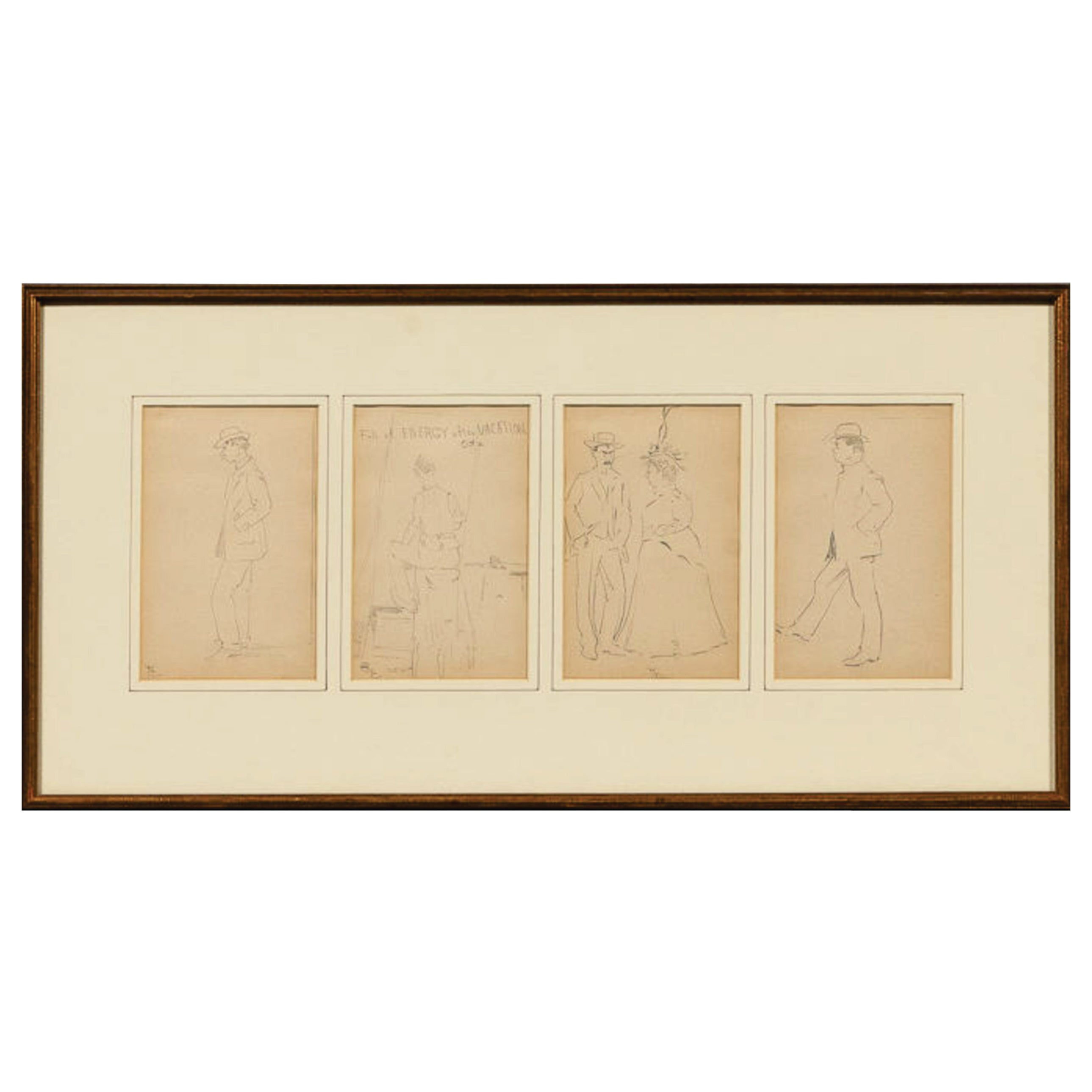 Antico William Worcester Churchill (1858 - 1926) 4 Disegni, 1908 firmato 'WC'