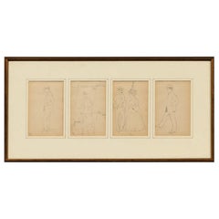 Antique William Worcester Churchill (1858 - 1926) 4 dessins, 1908 signé «WC »