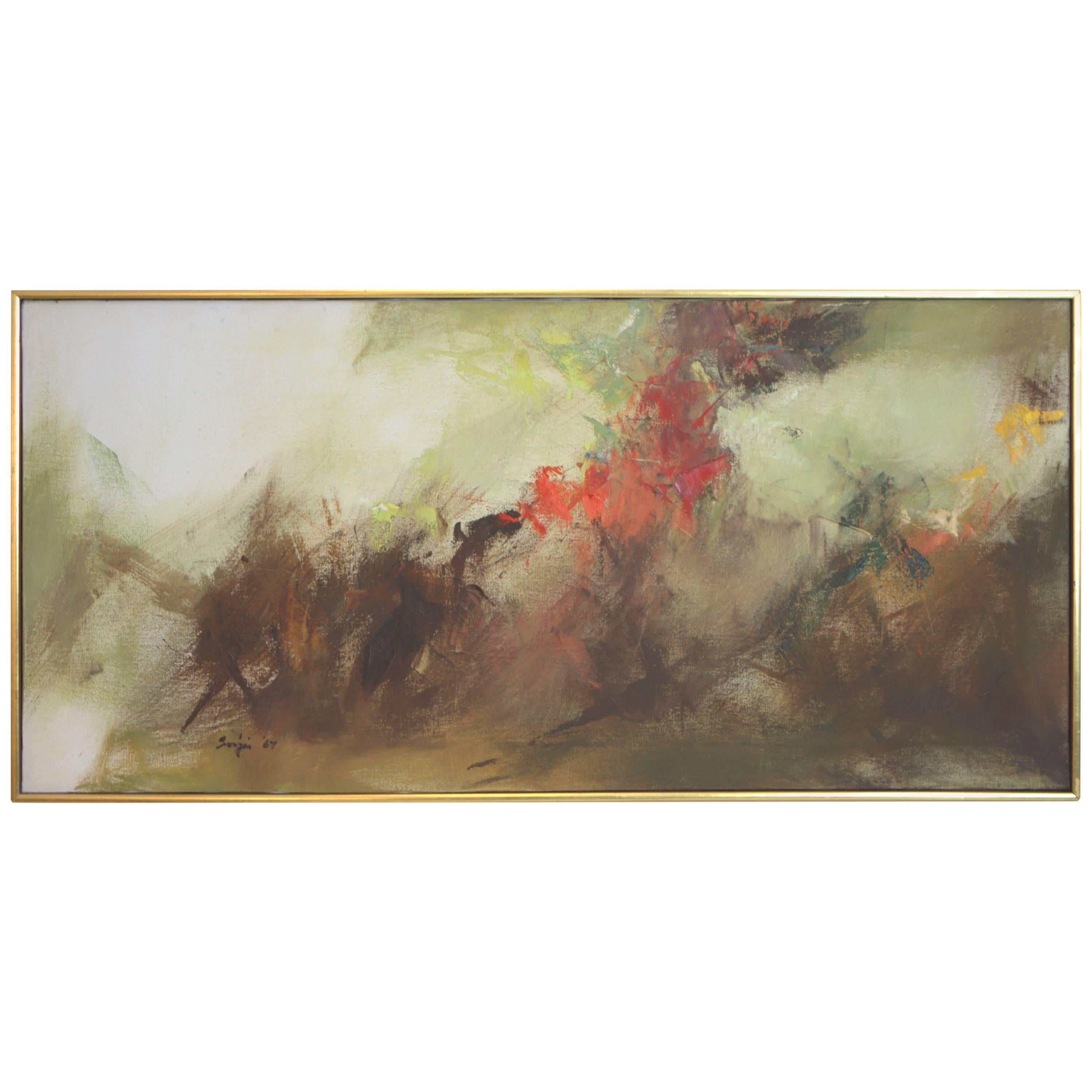 Mid-Century Atmospheric Abstract Oil by Korean Artist Soojai Lee