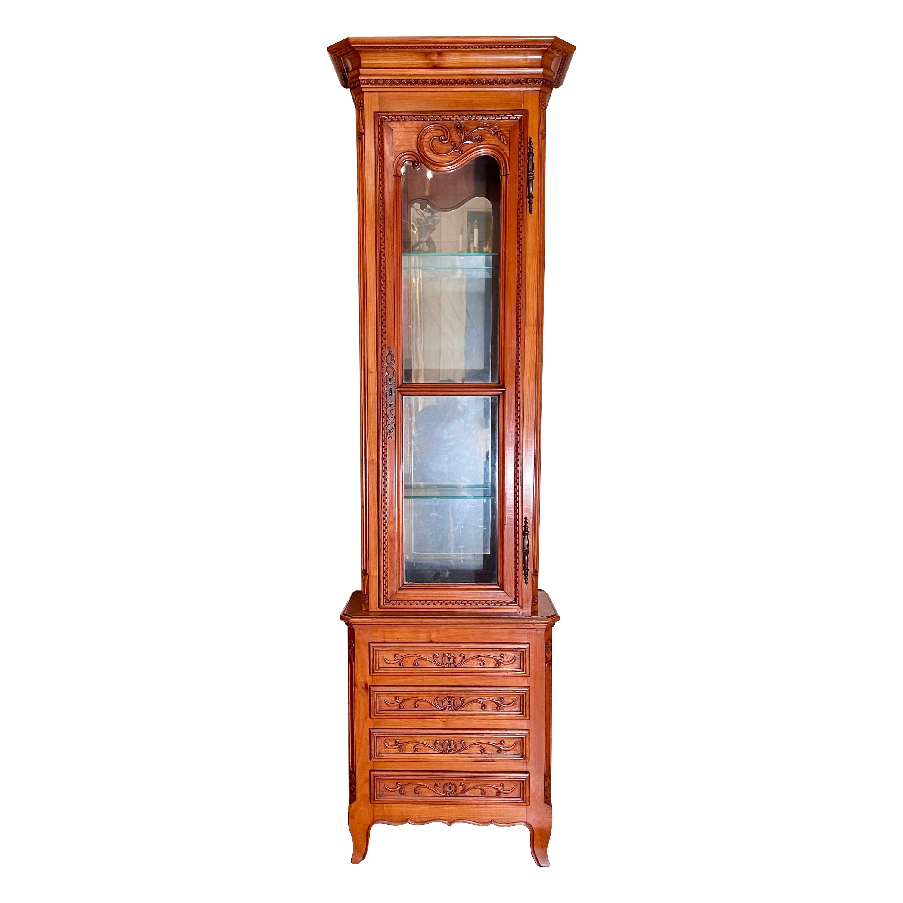Antique French Provincial Fruitwood Vitrine Cabinet, Circa 1900. For Sale