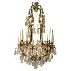 Antique French Baccarat Crystal and Gold Bronze Chandelier, Circa 1890.