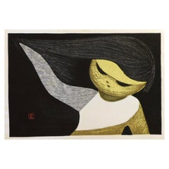 Vintage Kaoru Kawano Japanese Color Woodblock Print - “Gentle Breeze”