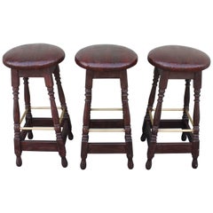 Mid 20th Century Original Surface Bar Stools with Leather Seats