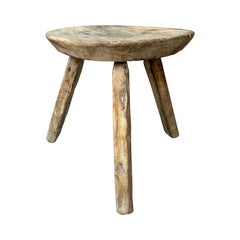 Vintage Hand-Carved Mesquite Stool From San Felipe, Guanajuato, Circa 1930´s.