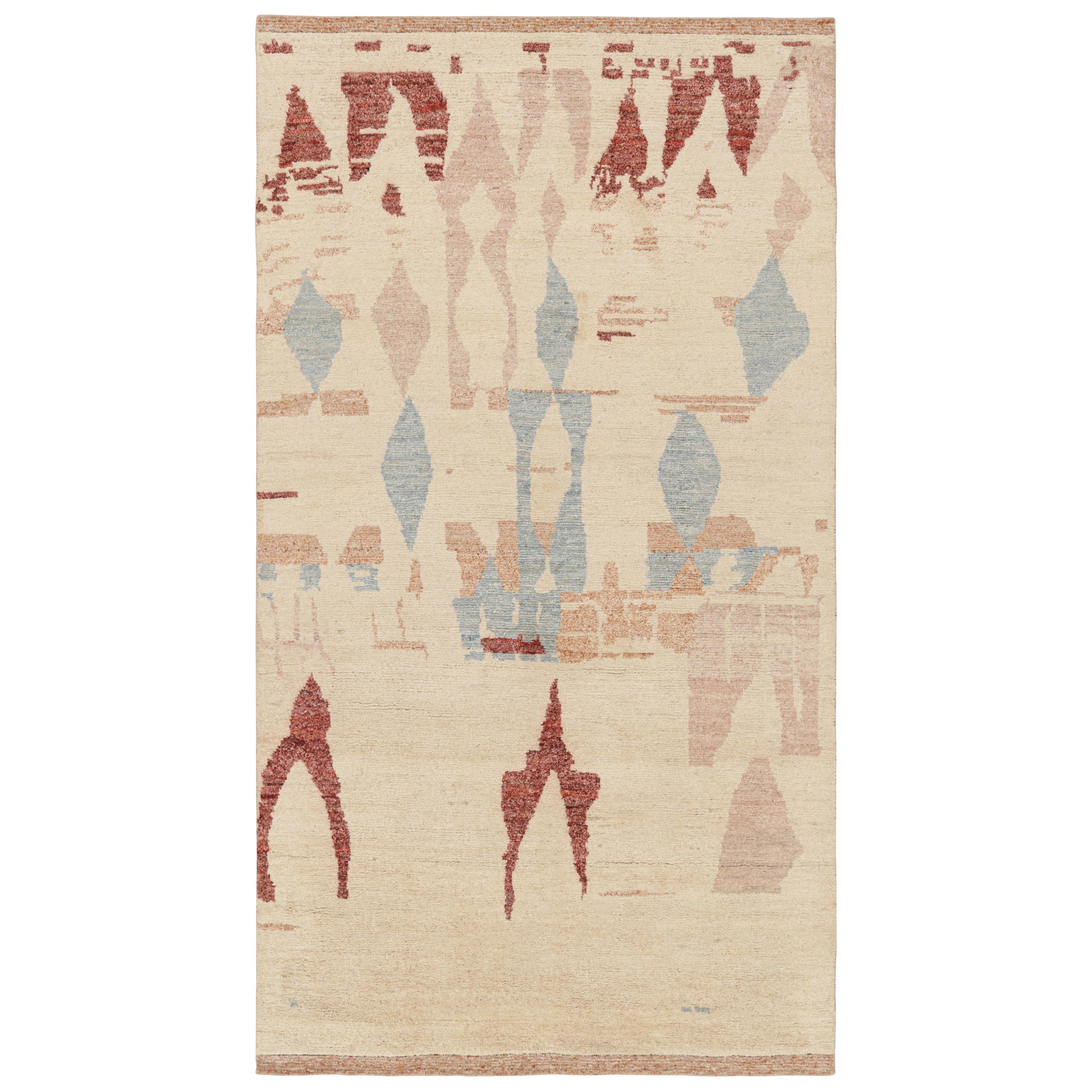 Rug & Kilim’s Moroccan Style Rug with Red Blue & Pink Abstract Geometric Pattern For Sale