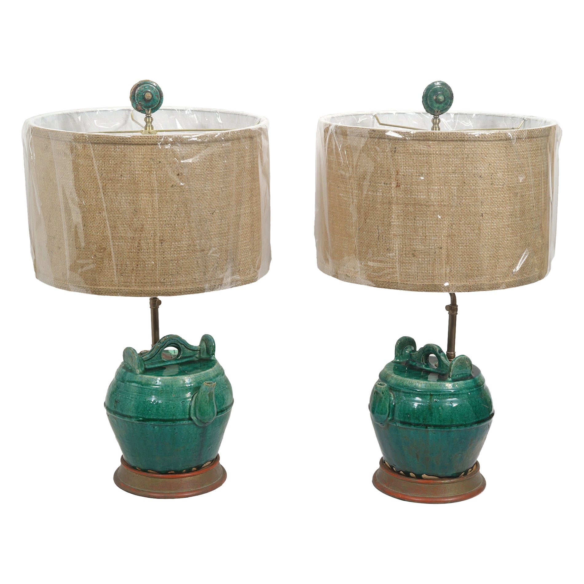 Pair of Antique Chinese Ceramic Jars Mounted as Table Lamps
