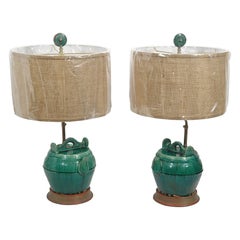 Pair of Antique Chinese Ceramic Jars Mounted as Table Lamps