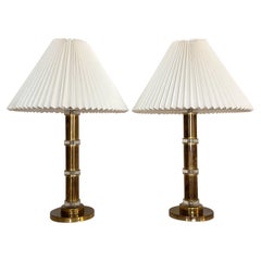 Vintage Pair of Tall Orrefors Swedish Brass and Glass Table Lamps