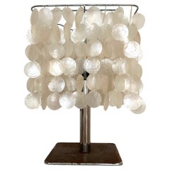 Vintage Tall Table Lamp with Mother-of-Pearl Shells and Patinated Metal Base