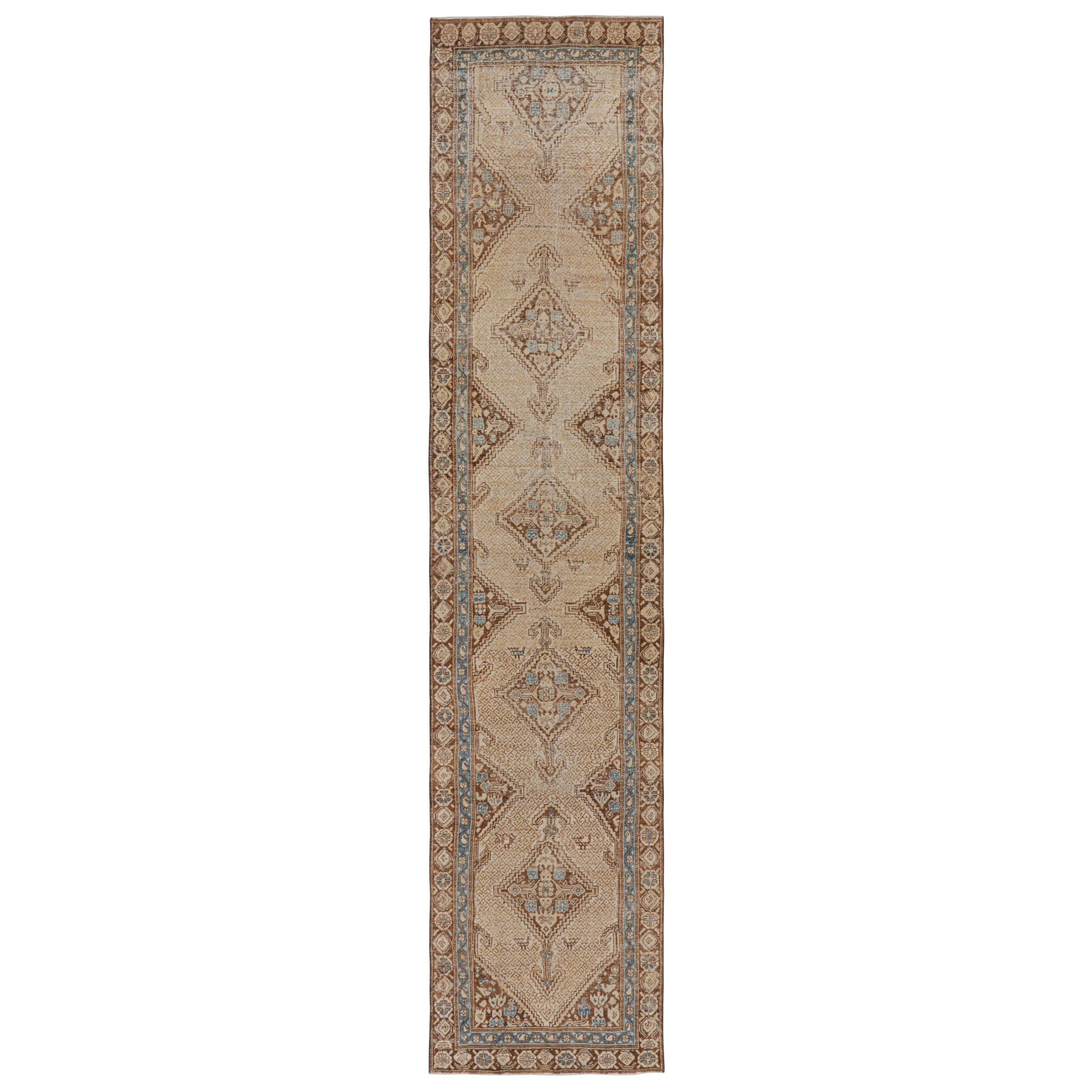 Vintage Bakhtiari Style Runner Rug in Beige-Brown Medallion from Rug & Kilim For Sale