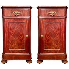 Pair Used French Mahogany Cabinets with Marble-Tops, Circa 1890-1900.