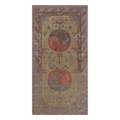Antique Samarkand Khotan Green Handmade Wool Carpet