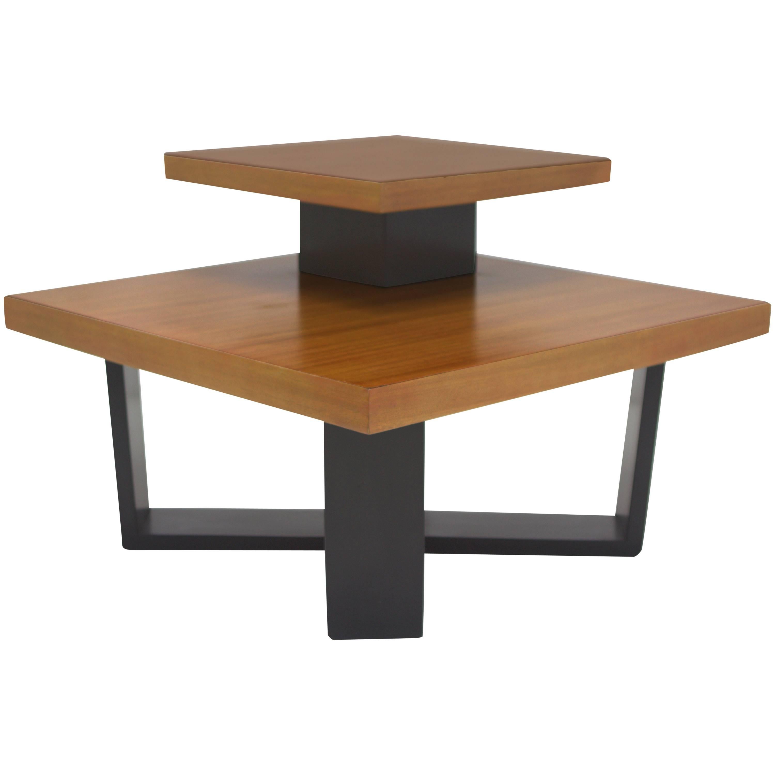 Paul Frankl Tiered Primavera Corner Table with Black Lacquered X-Base For Sale