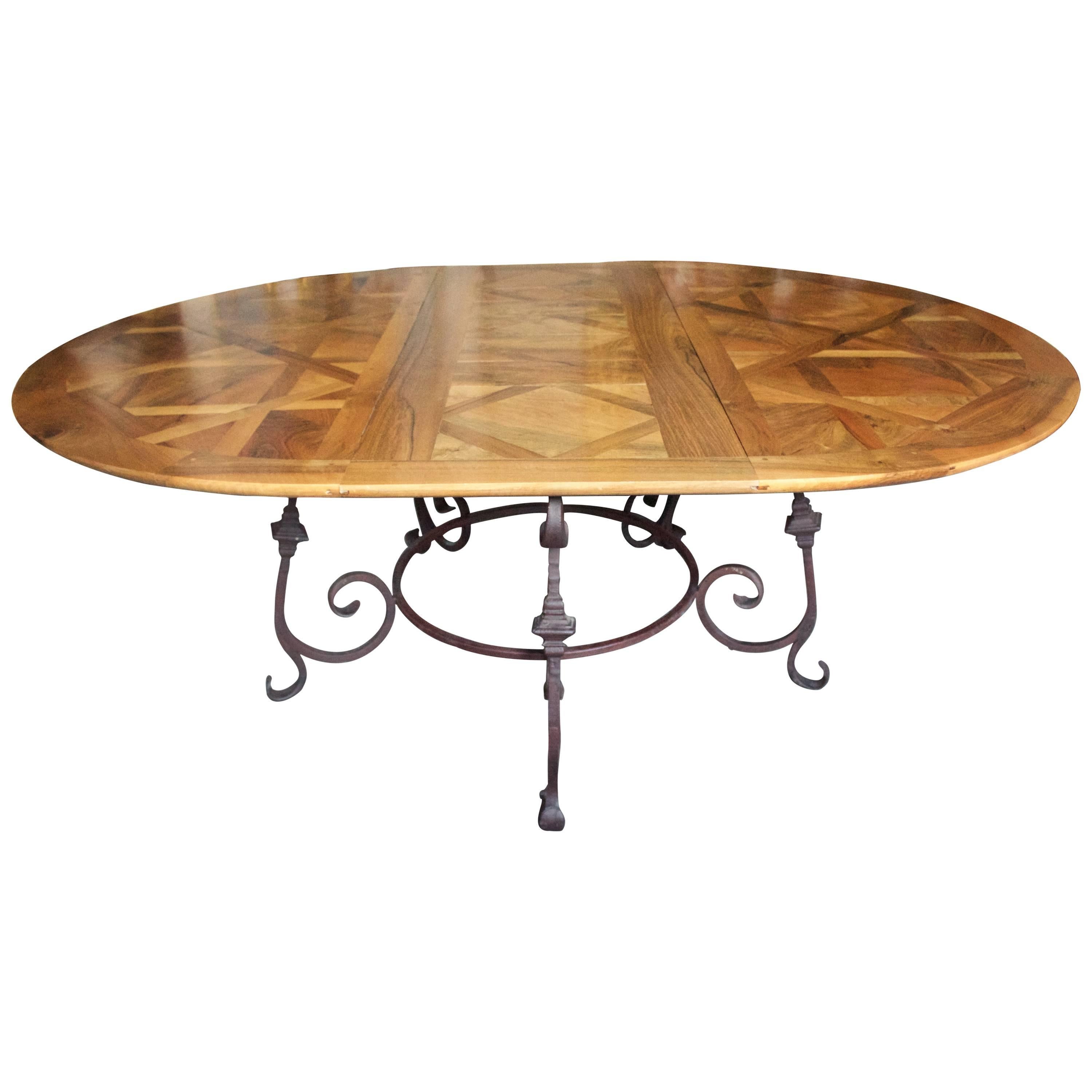 French Walnut Parquet Top Oval or Round Dining Table 