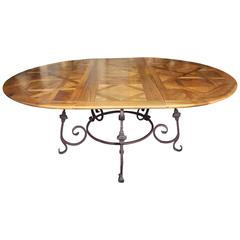 French Walnut Parquet Top Oval or Round Dining Table 