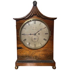 Antique English Pagoda Top Rosewood Bracket Clock by Walsh, Newbury  c 1825