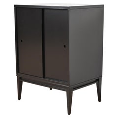Retro Paul McCobb Planner Group Black Lacquered Record Cabinet With Sliding Doors