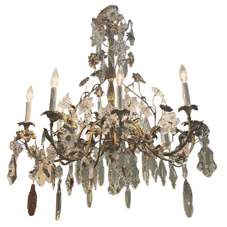 19th Century 8 Bulb Floral Gilt Rococo Style Chandelier For Sale