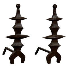 Pair of Large Bronze Andirons