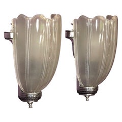 3 Pair Deco Streamline Sconces, c.1930, priced per pair.  Retro lights