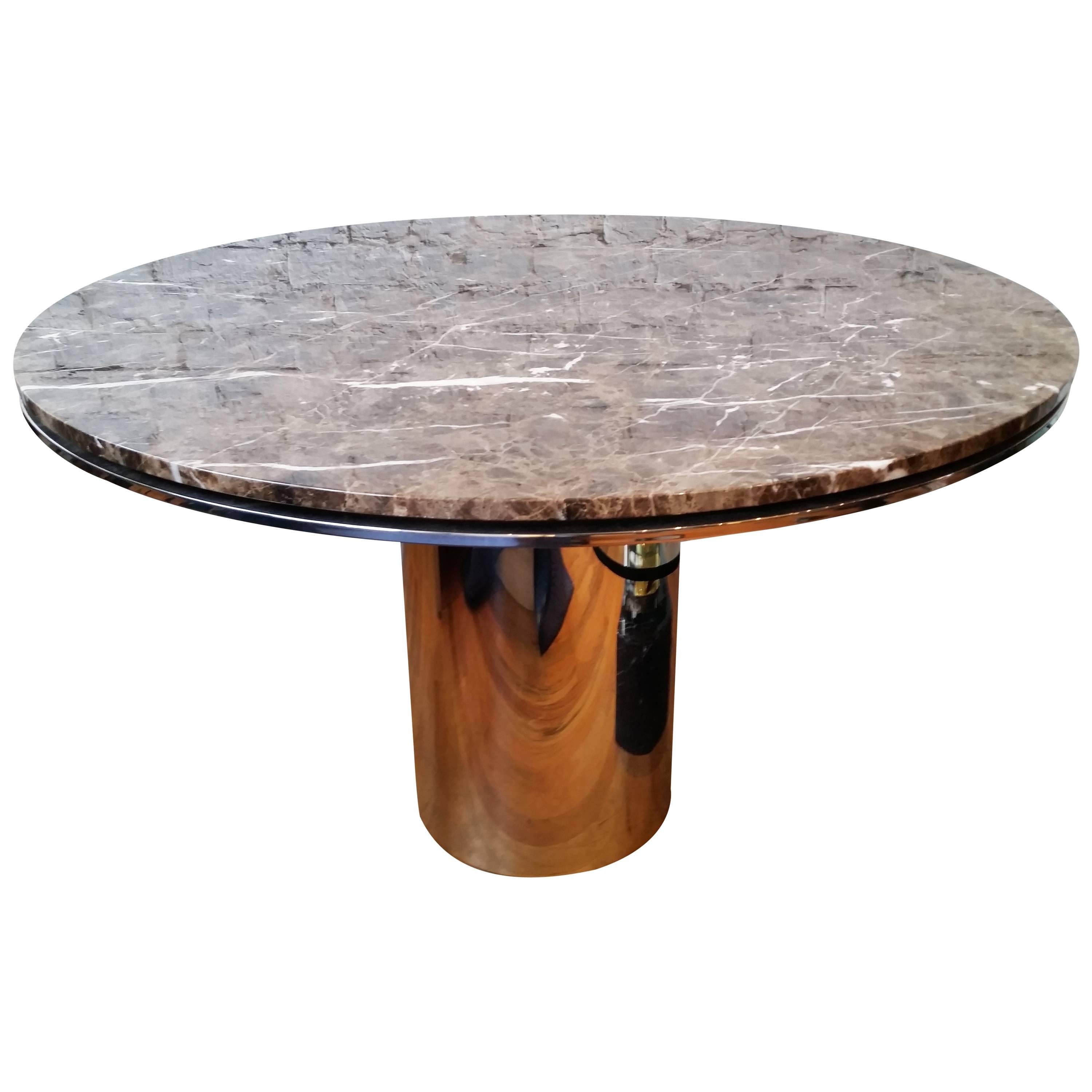 Round Chrome and Marble Dining Table by Brueton