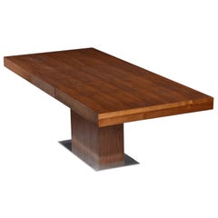 Butterfly Leaf Expanding Modern Walnut Pedestal Dining or Conference Table