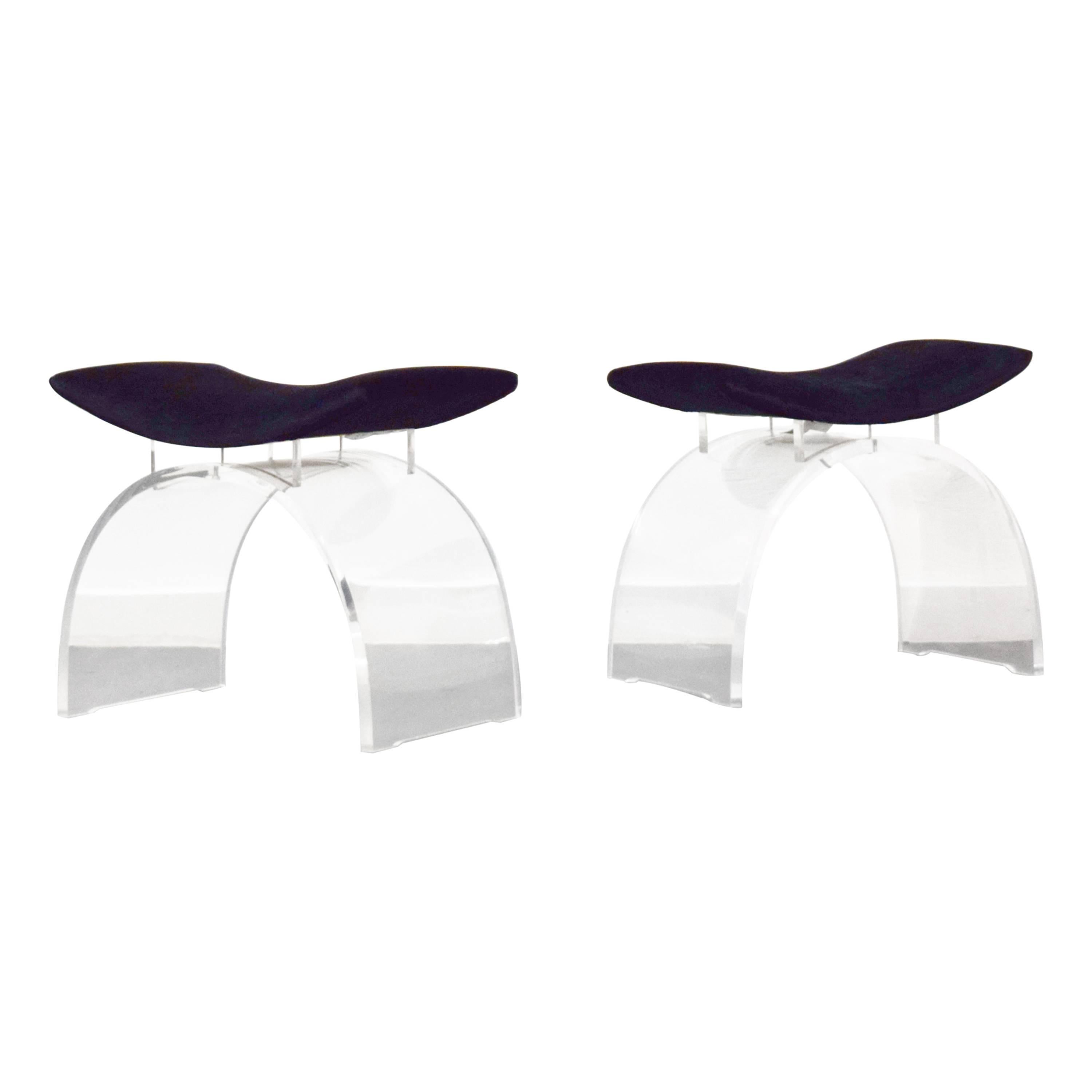  Pair of Curved Lucite Stools