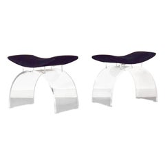Vintage Pair of Curved Lucite Stools