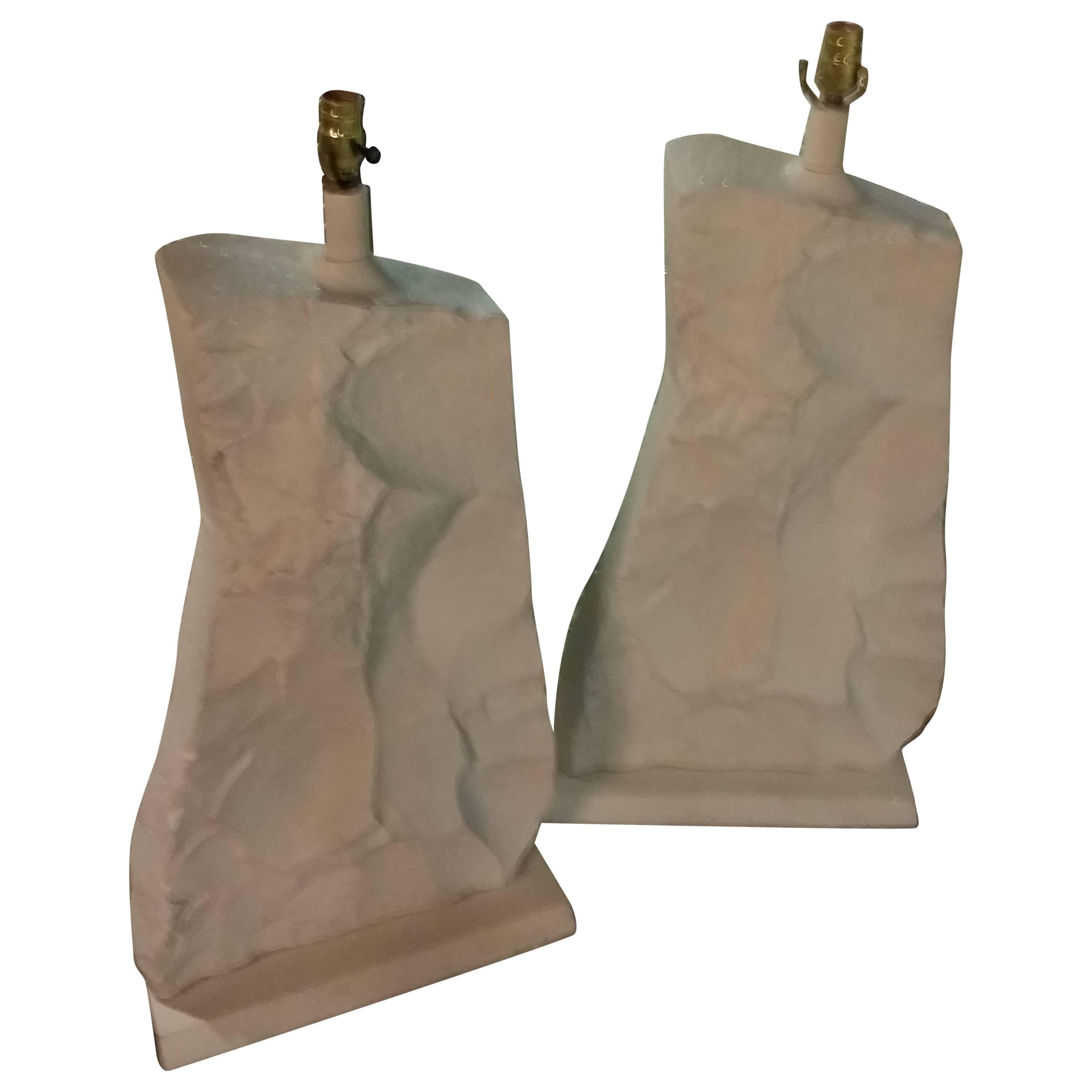 Monumental Pair of Rock Stone Table Lamps Sirmos Style Vintage Mid Century Mod  For Sale
