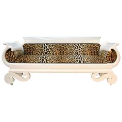 Vintage Newly Laquered and Upholstered Empire Style Sofa in Leopard Print