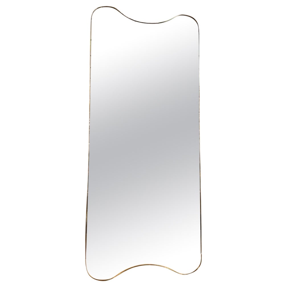 1960s Italy Brass Mirror-Lovely Pronounced Curvature in Bowed Top For Sale