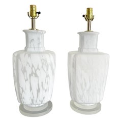 Mid Century Modern Mottled Murano Style Glass Two Way Table Lamps - a Pair