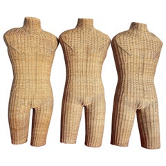 Retro Boho Chic Wicker Male Mannequin Sculptures - Set of 3