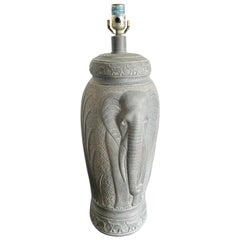 Vintage Boho Chic Elephant Etched Ceramic Table Lamp