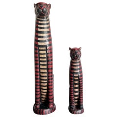 Mid Century Wooden Folk Art Cats - Set of 2