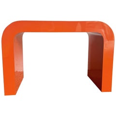 Retro Postmodern Orange Lacquer Laminate Waterfall Side Table/Bench